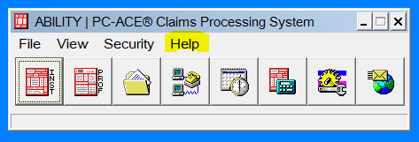 screenshot of PC-ACE software with Help menu highlighted